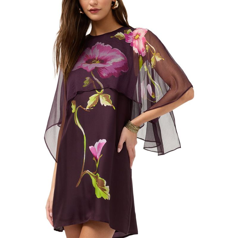 Johnny Was Womens Rey Cape Silk-Blend Mini Dress, Purple